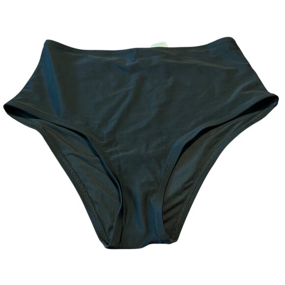 Aerie High Waisted Cheeky Bikini Bottoms M Black Nylon Elastane - Picture 1 of 4